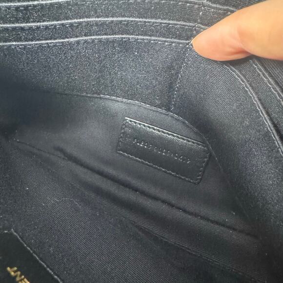 Saint Laurent YSL Uptown Pouch Black Chevron Quilted Leather Wristlet Bag Clutch - Picture 11 of 12